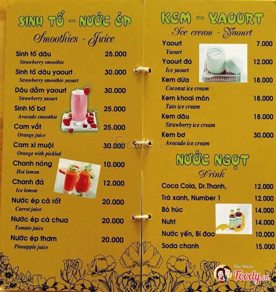 menu quan cafe