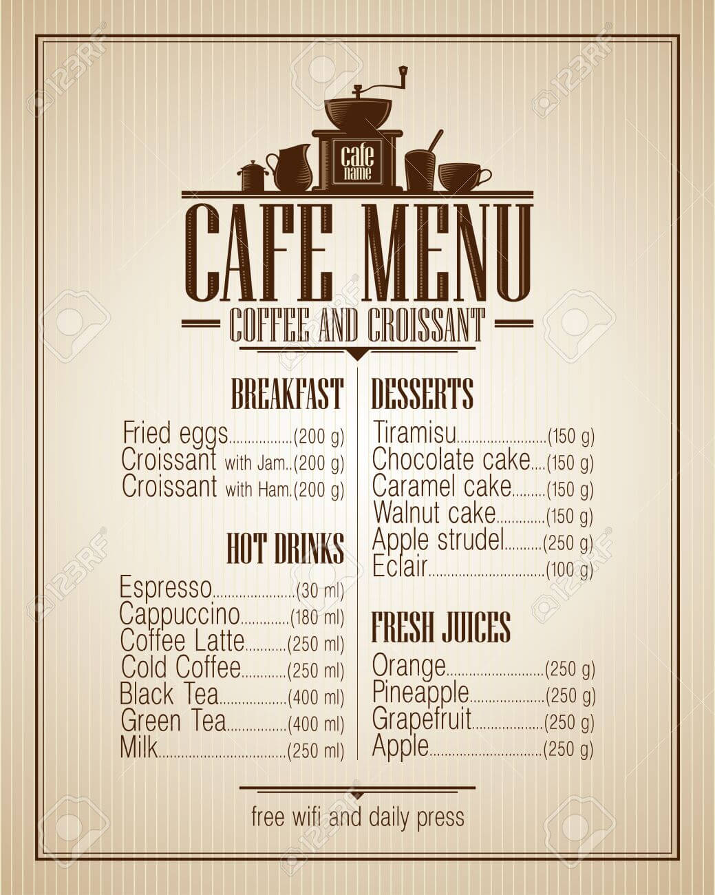 menu quan cafe